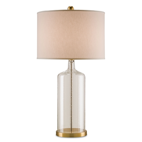 Currey and Company Lighting Currey and Company Lighting Clear Seedy Glass / Brass Table Lamp with Drum Shade 6510