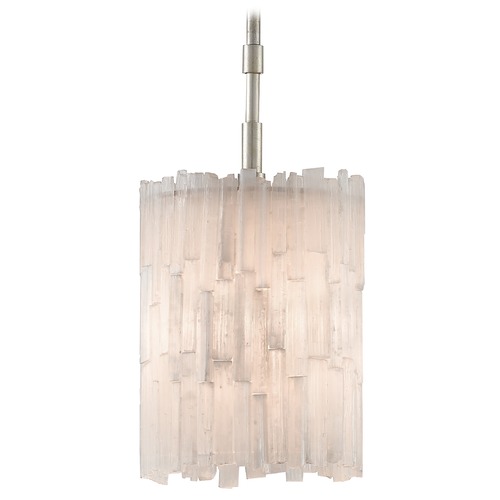 Currey and Company Lighting Currey and Company Moonstone Chinois Silver Leaf Pendant Light with Cylindrical Shade 9000-0344