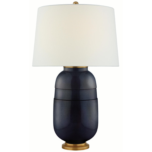 Visual Comfort Signature Collection Newcomb Mixed Blue Brown Table Lamp with Drum Shade