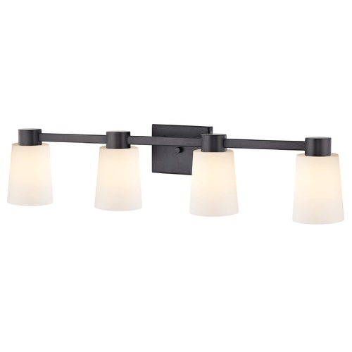 4-Light White Glass Bathroom Vanity Light Bronze