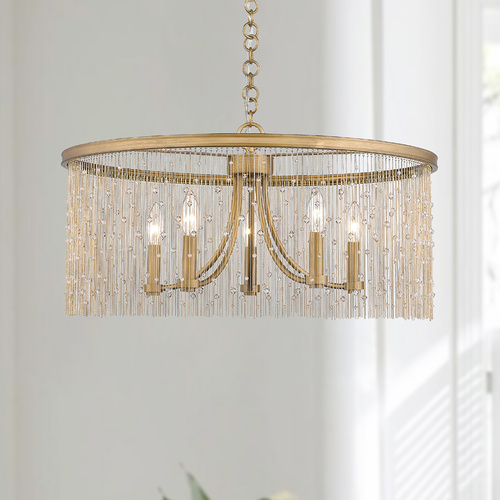 Golden Lighting Marilyn 25-Inch Chandelier in Peruvian Gold with Crystal Strands 1771-5PG-CRY