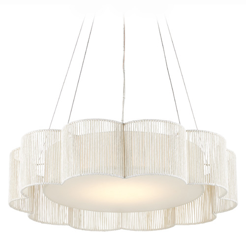 Currey and Company Lighting Currey and Company Ancroft White & Contemporary Silver Leaf LED Pendant Light with Drum Shade 9000-0923