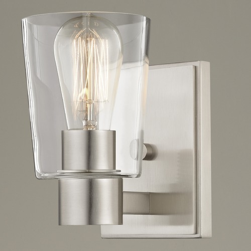 Design Classics Lighting Clear Glass Sconce Satin Nickel 2101-09 GL1027-CLR