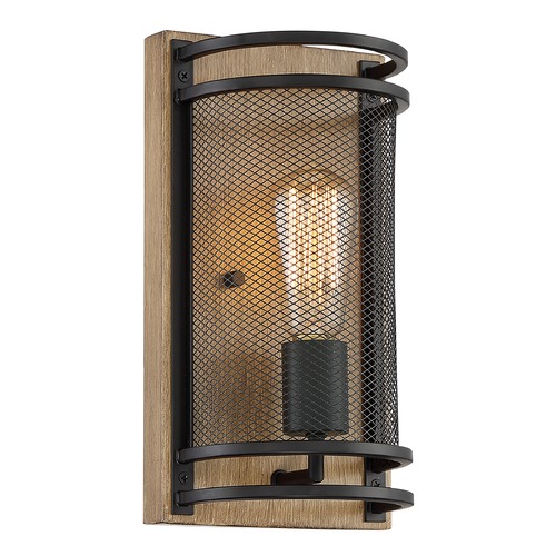 Satco Lighting Atelier Black & Honey Wood Sconce by Satco Lighting 60/7261