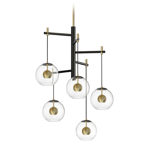 Nucleus 5-Light LED Pendant in Black & Brass by ET2 Lighting