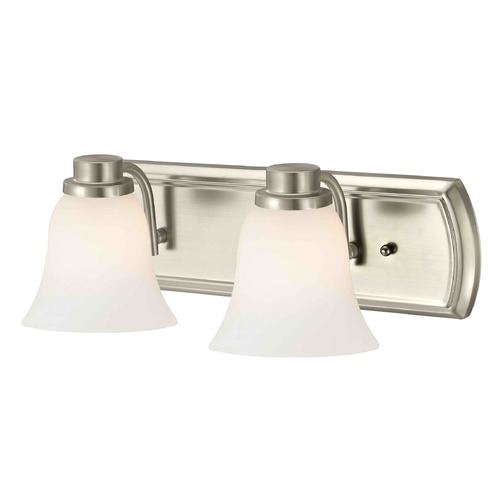 Design Classics Lighting 2-Light Bath Bar in Satin Nickel with White Bell Glass 1202-09 GL9222-WH
