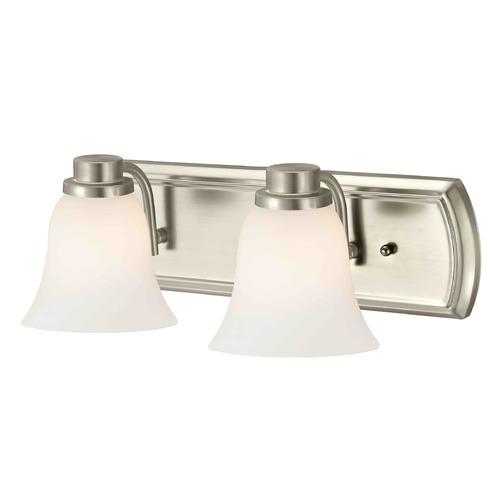 2-Light Bath Bar in Satin Nickel with White Bell Glass
