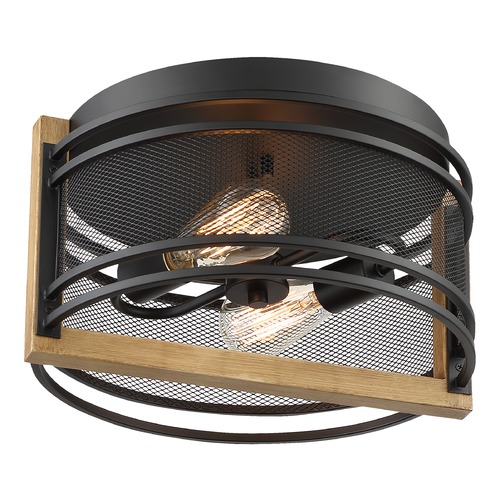 Satco Lighting Atelier Black & Honey Wood Flush Mount by Satco Lighting 60/7263