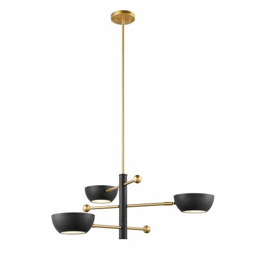 3-Light Chandelier in Matte Black & Natural Brass by Meridian