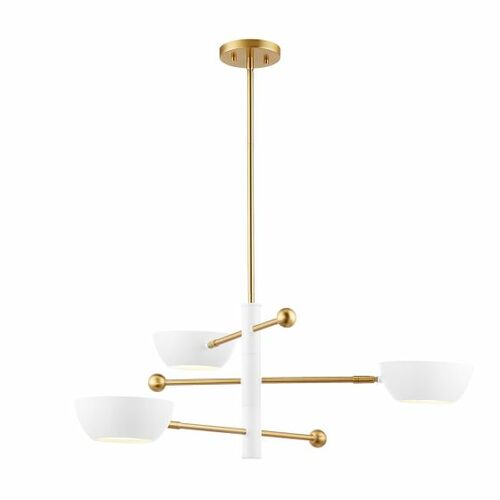 Meridian 3-Light Chandelier in White & Natural Brass by Meridian M100143WHNB