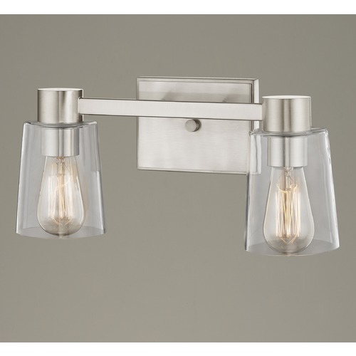 2-Light Clear Glass Bathroom Light Satin Nickel