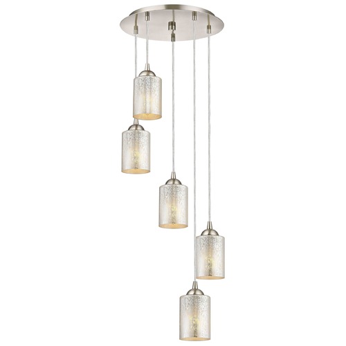 Design Classics Lighting Satin Nickel Multi-Light Pendant with Mercury Cylinder Glass and 5-Lights 580-09 GL1039C