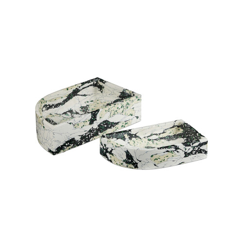 Fossey Asymmetrical Tray Set of 2 in White & Black by Currey & Company