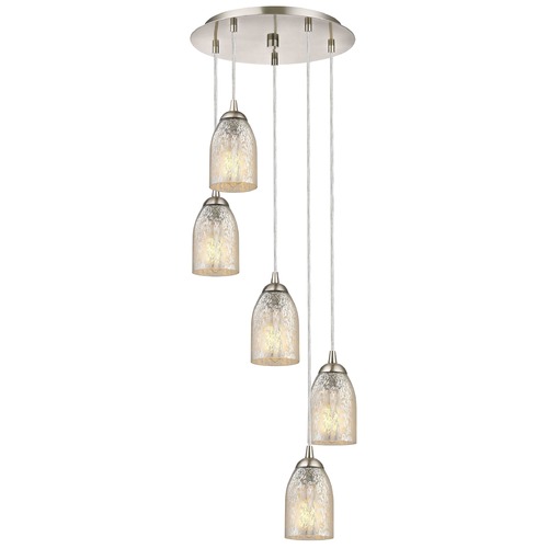 Design Classics Lighting Satin Nickel Multi-Light Pendant with Mercury Dome Glass and 5-Lights 580-09 GL1039D