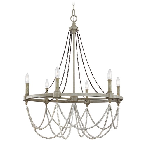 Visual Comfort Studio Collection Beverly 28-Inch Chandelier in Oak & Distressed White by Visual Comfort Studio F3132/6FWO/DWW