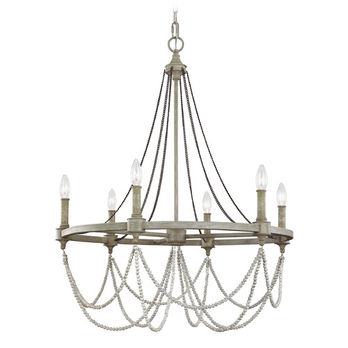 Beverly 28-Inch Chandelier in Oak & Distressed White by Visual Comfort Studio
