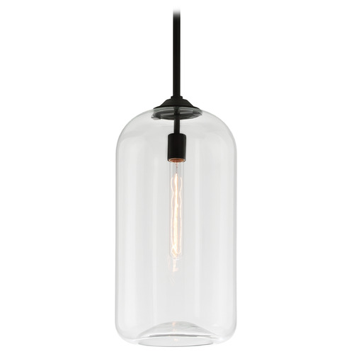 Troy Lighting District Soft Black Mini-Pendant Light with Cylindrical Shade