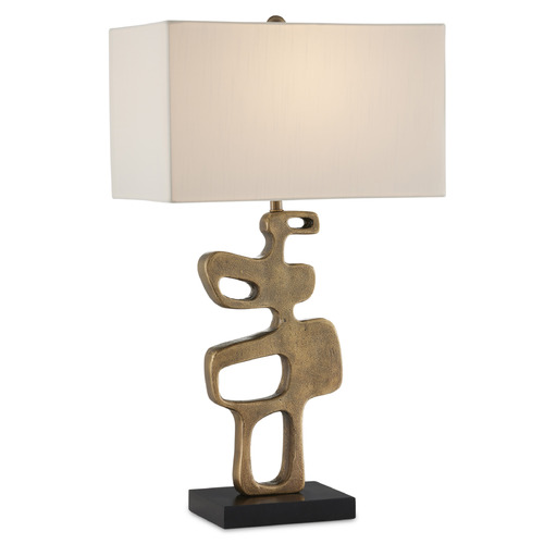 Currey and Company Mithra Antique Brass / Black Table Lamp with Rectangle Shade