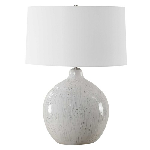 The Uttermost Company Dribble White & Brushed Nickel Table Lamp with Drum Shade
