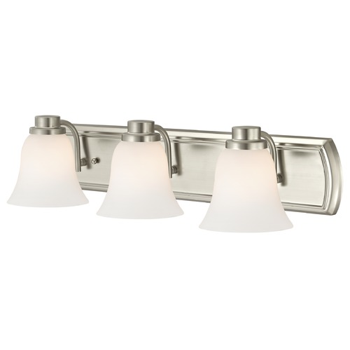 Design Classics Lighting 3-Light Bath Bar in Satin Nickel with White Bell Glass 1203-09 GL9222-WH