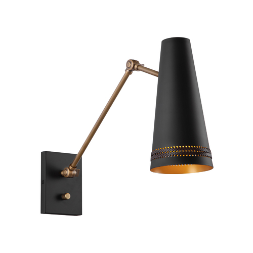 Brickell Wall Lamp in Black with Leather by Alora Lighting