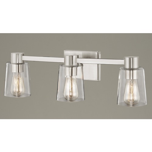 3-Light Clear Glass Bathroom Light Satin Nickel