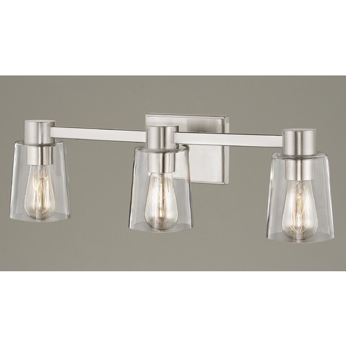 Design Classics Lighting 3-Light Clear Glass Bathroom Light Satin Nickel 2103-09 GL1027-CLR