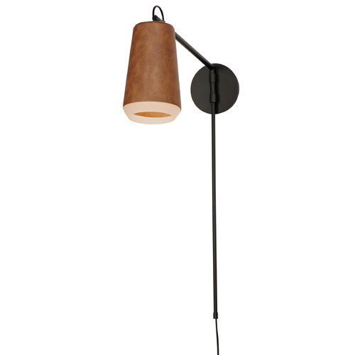 Maxim Lighting Scout Weathered Wood & Tan Leather LED Swing Arm Lamp