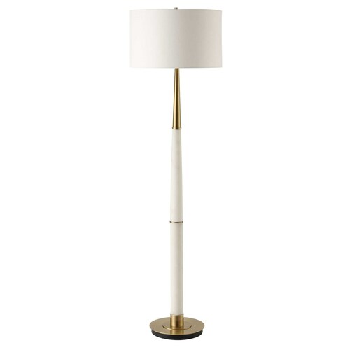 The Uttermost Company Faro White & Antique Brass Floor Lamp with Drum Shade