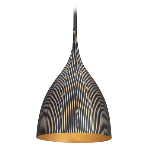Maxim Lighting Fleur Striated Matte Black & Gold Pendant Light with Bowl / Dome Shade
