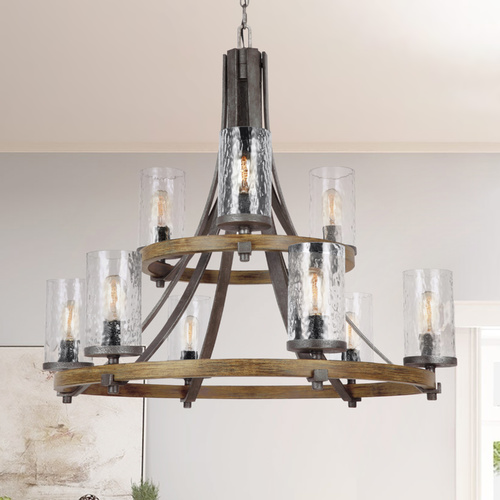 Angelo 32.75-Inch Chandelier in Oak & Slate Grey by Visual Comfort Studio