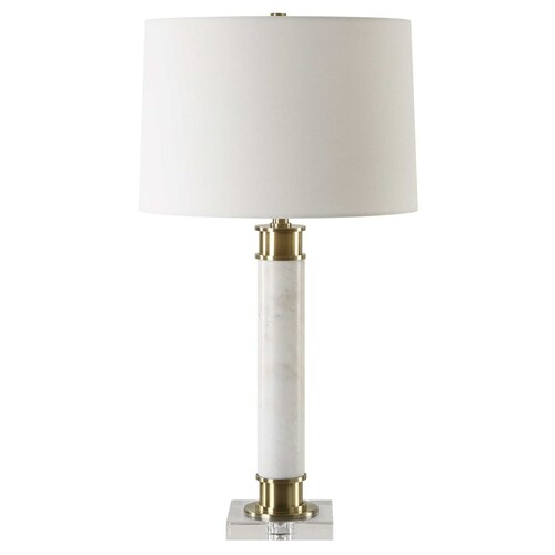 The Uttermost Company Plinth White & Antique Brass Table Lamp with Empire Shade