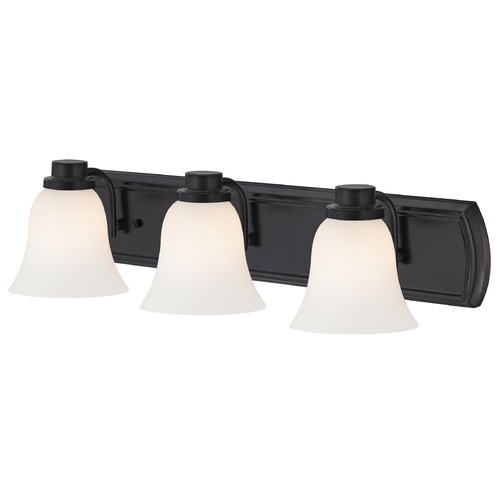 3-Light Bath Bar in Bronze with White Bell Glass