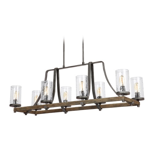 Angelo Linear Chandelier in Oak & Slate Grey by Visual Comfort Studio