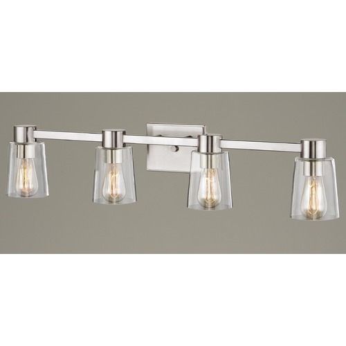 4-Light Clear Glass Bathroom Light Satin Nickel