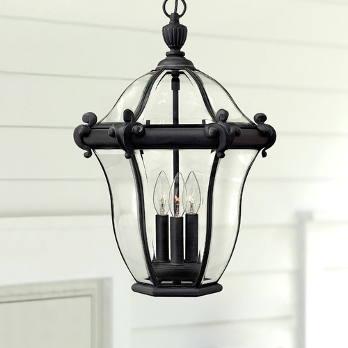 Hinkley Outdoor Hanging Light with Clear Glass in Museum Black Finish 2442MB