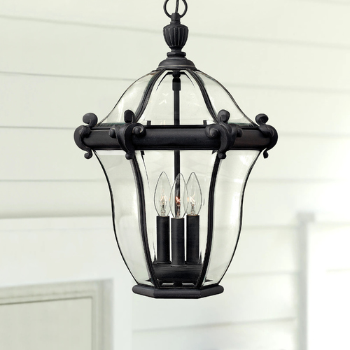 Hinkley Outdoor Hanging Light with Clear Glass in Museum Black by Hinkley Lighting 2442MB