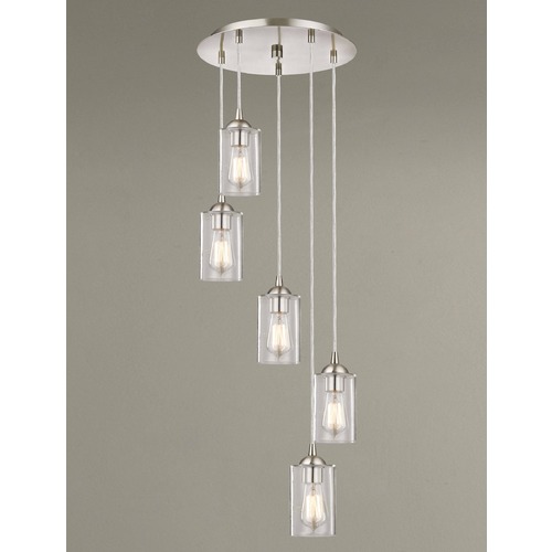 Seeded Glass Multi-Light Pendant Satin Nickel 5 Lt