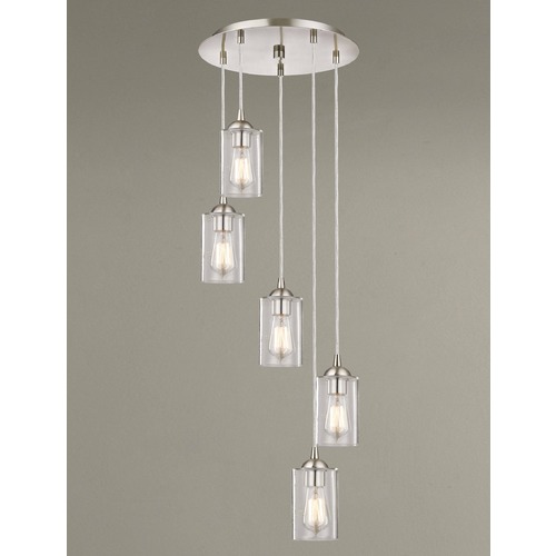 Design Classics Lighting Seeded Glass Multi-Light Pendant Satin Nickel 5 Lt 580-09 GL1041C