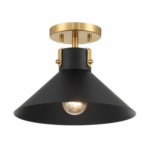 11.50-Inch Wide Semi-Flush Mount in Black & Brass by Meridian