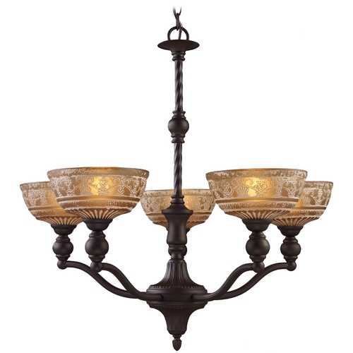 Elk Lighting Chandelier with Amber Glass in Oiled Bronze Finish 66197-5