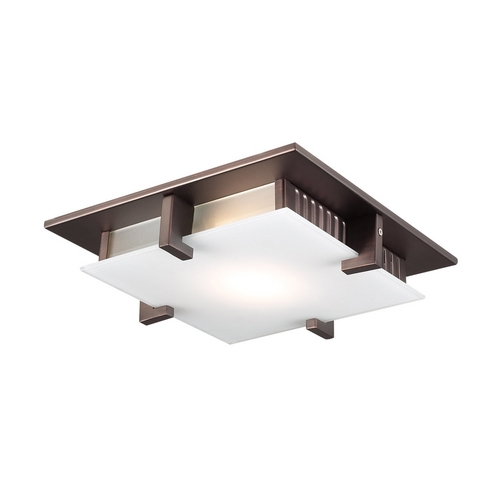 PLC Lighting Modern Flushmount Light with White Glass in Oil Rubbed Bronze Finish 907 ORB