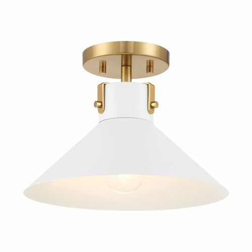 11.50-Inch Wide Semi-Flush Mount in White & Brass by Meridian
