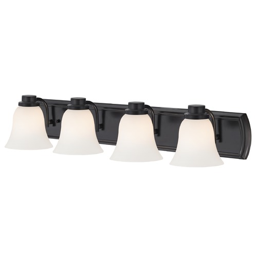 Design Classics Lighting 4-Light Vanity Light in Bronze with White Bell Glass 1204-36 GL9222-WH