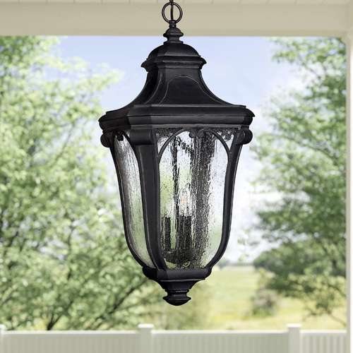 Seeded Glass Outdoor Hanging Light Black by Hinkley Lighting