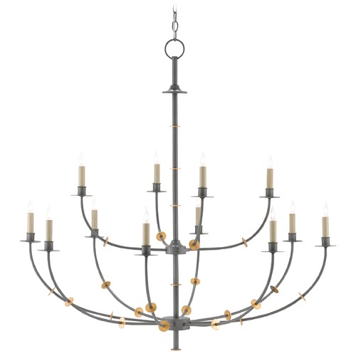 Balladier Chandelier in Hiroshi Gray/Gold Leaf by Currey & Company