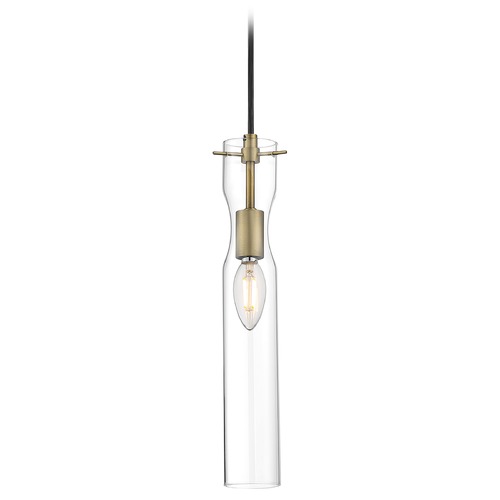Spyglass Vintage Brass Pendant with Cylindrical Shade by Satco Lighting