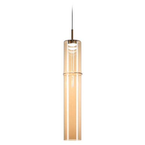 Matteo Lighting Bambu Aged Gold Brass LED Mini-Pendant Light with Cylindrical Shade