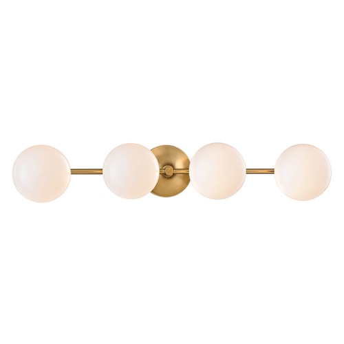 Hudson Valley Lighting Fleming 28.50-Inch Vanity Light in Aged Brass with Glossy Opal Glass by Hudson Valley Lighting 4744-AGB