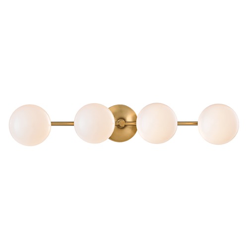 Fleming 28.50-Inch Vanity Light in Aged Brass with Glossy Opal Glass by Hudson Valley Lighting